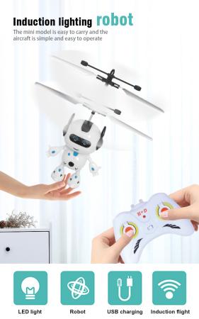 D&I Fliegender Roboter Hubschrauber mit Lichtern Infrarotsensoren Gestensteuerung Fernsteuerung Kinderspielzeug ab 14 Jahre