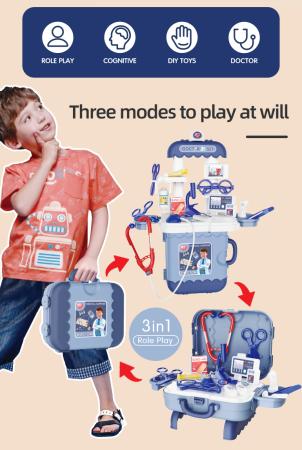 D&I Arztkoffer 3in1 Rollenspiel Doktorset Doktorspiele mobiles Arzt Set mehrteilig / Kinderspielzeug für Kinder ab 3 Jahre