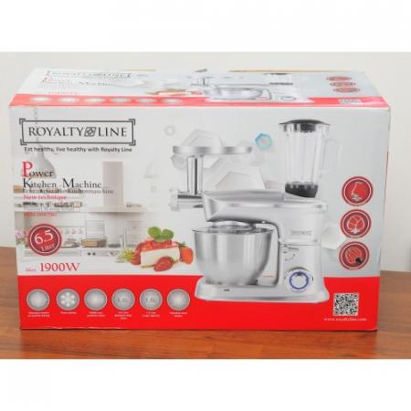 Royalty Line Küchenmaschine elektrisch – 1900 W – mit Mixer Fleischwolf Schneebesen Knethaken Rührhaken 6,5 Liter