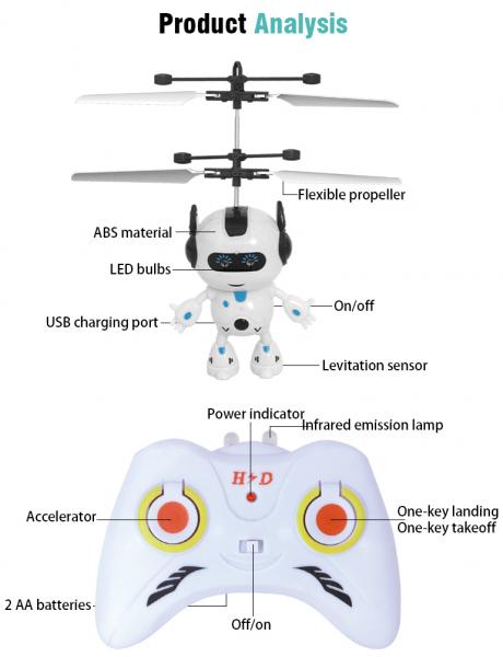 D&I Fliegender Roboter Hubschrauber mit Lichtern Infrarotsensoren Gestensteuerung Fernsteuerung Kinderspielzeug ab 14 Jahre