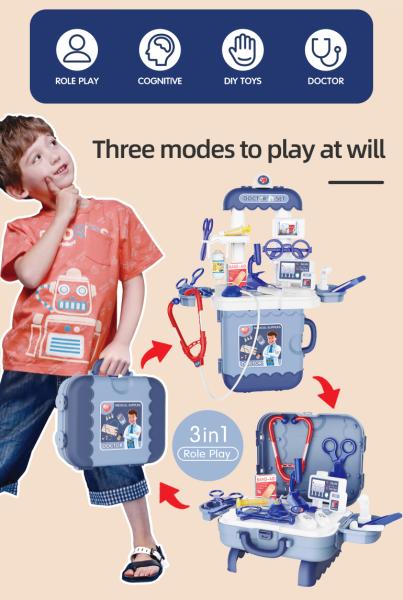 D&I Arztkoffer 3in1 Rollenspiel Doktorset Doktorspiele mobiles Arzt Set mehrteilig / Kinderspielzeug für Kinder ab 3 Jahre